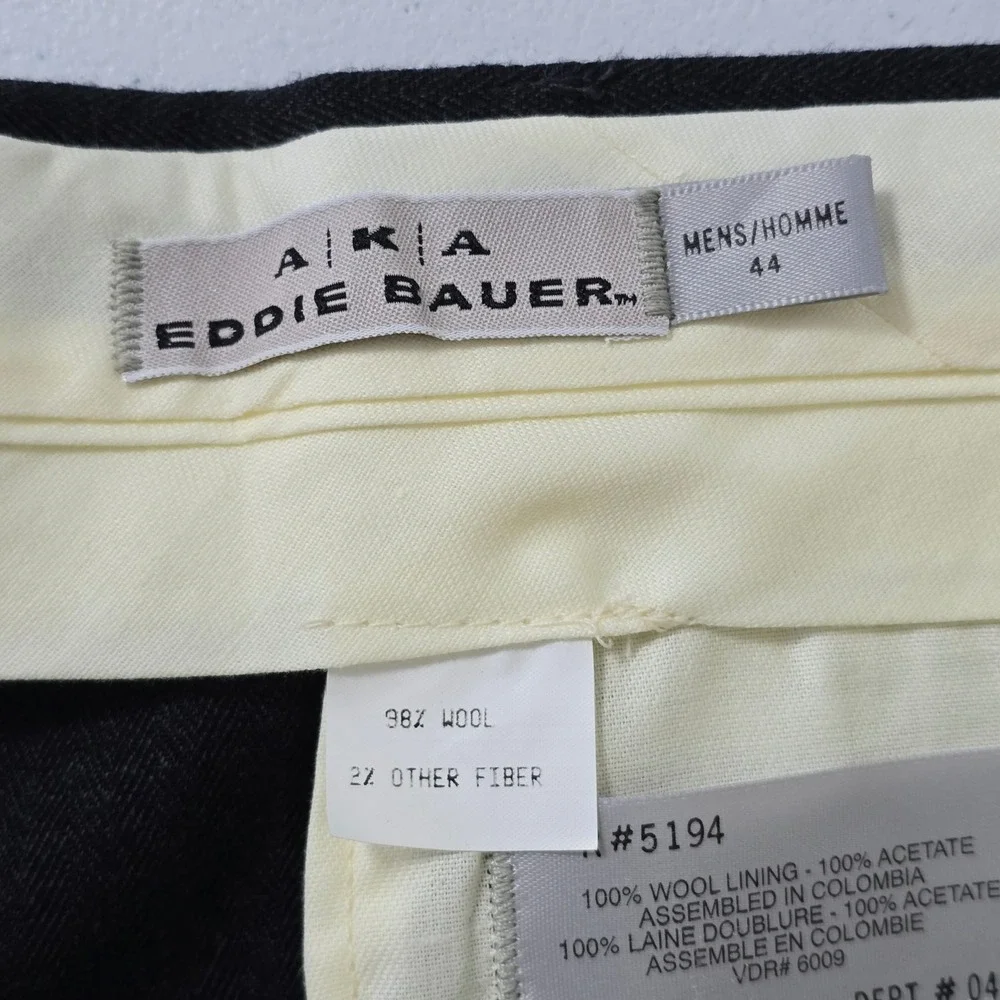 AKA Eddie Bauer Mens Charcoal Gray Wool Pleated Dress‎ Pants Size 44 Herringbone